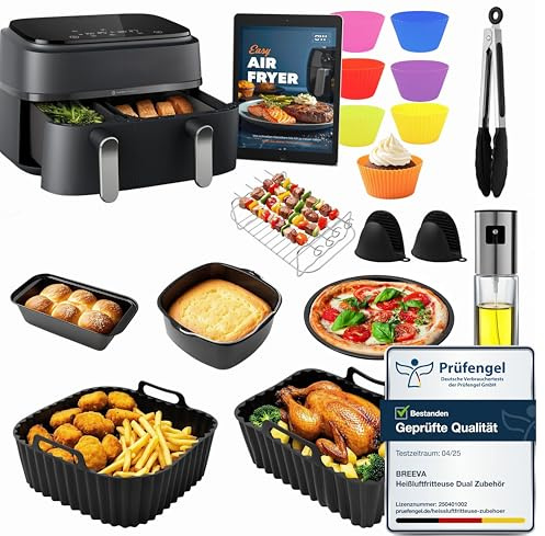 Das komplette Philips Heißluftfritteuse Zubehör-Set – 10-teilig für unterschiedlich große Garkörbe | Passend für Philips Airfryer 3000 Dual, Tefal Dual Easy Fry uvm./ Empfohlen vom Friteusen-Profi