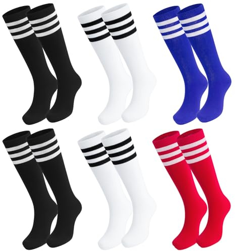 Zuimei 6 Pair Kids Football Socks Long Football Sports Socks for Boys Girls | Long Striped Football Socks for Boys Girls Running Training Basketball, 3-6 Years