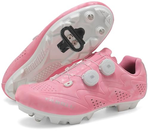 PENXZT Scarpe da Ciclismo MTB Donna, Scarpe da Mountain Bike per Bici da Strada compatibili con tacchette SPD a 2 bulloni Spin Scarpa da Equitazione,Rosa,37 EU