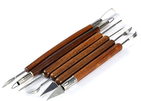 Walfront 6Pcs Outils de Sculpture Argile - Kit Professionnel pour Poterie, Céramique & Pâte Polymère - Set Débutant avec Poignées en Bois pour Modelage, Découpe et Lissage