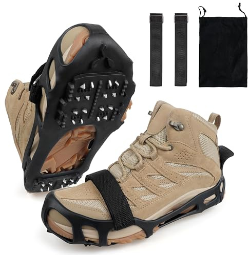 Ice Snow Traction Cleats for Shoes and Boots Non-Slip Crampon Snow Cleats for Winter Walking on Snow and Ice Boots Cleats for Men Women Walking Jogging Hiking (24 Steel Crampons, Size XL)