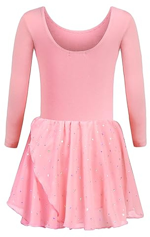 Trudge Children's Ballet Dress, Girls’ Long-Sleeve Cotton Ballet Leotard Body with Tutu Skirt, Dark Pink, 9–10 Years