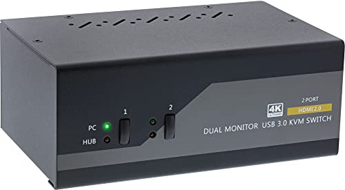 InLine 62652I KVM Desktop Switch, 2-fach, Dual Monitor, HDMI, 4K, USB 3.0, Audio
