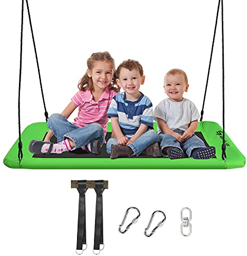 RELAX4LIFE Columpio, Columpio Nido de Altura Regulable 120-180 cm, Columpio Colgante Grande para Varios niños, Columpio de Placa para Interior y Exterior, Columpio para árbol 150 x 80 cm (Verde)