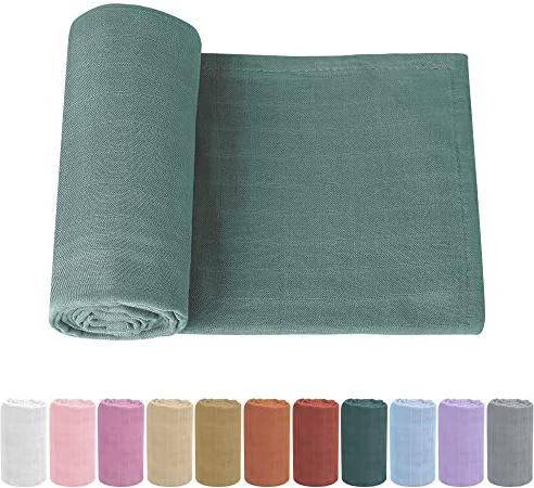 Knirose Pucktuch Baby Musselin Babydecke Swaddle 120x120cm Puckdecke Mulltücher, Bambus Baumwolle Baby Pucktücher Decke für Neugeborene Junge und Mädchen (Erbsengrün)