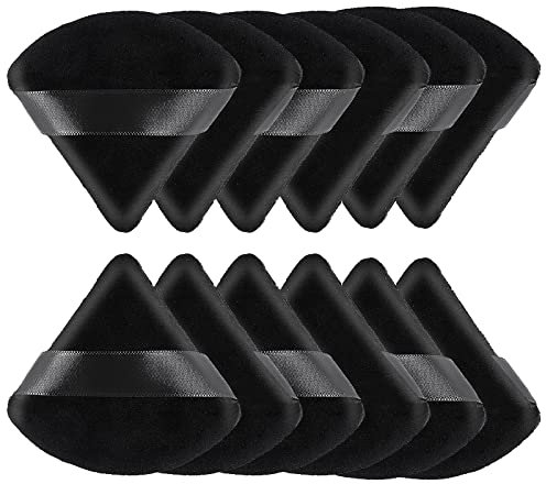 Sibba 12 Stück Puderquaste In Dreiecksform Gesichts Make Up Puff für Lose Puder Grundierung Weicher Kosmetikschwamm Feucht und Trocken Puder Pads Großer Körper Wattepuder Kissen Schwarz