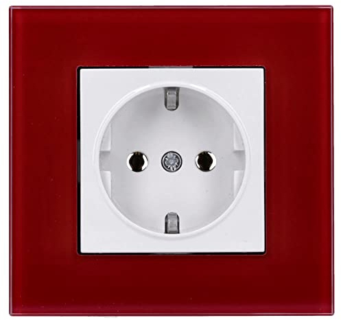 Voxura Concept Art+ Komplett Set 1x Schuko Steckdose Weiß + 1-fach Acrylglas Rahmen 50x50mm Rot