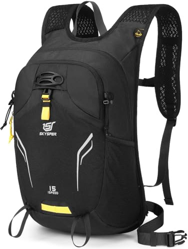 SKYSPER Zaino da trekking, 15L piccolo zaini leggero per uomini, zaino da giorno, zaino da bicicletta con supporto per casco