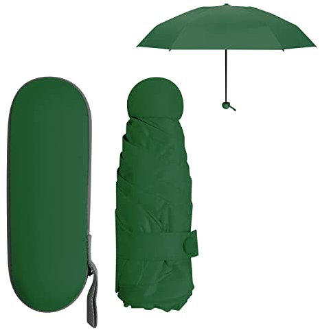 Regenschirm Klein für Damen Herren Kinder, 6 Rippen Starker Regenschirme Kompakter mit Etui, Faltbarer Umbrella UV Schutz UPF50+ Winddicht Leicht, Taschenschirm Mini für Reise (Grün)
