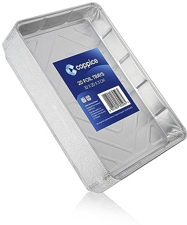 Coppice 20 Foil Trays – Disposable Aluminium Trays for Baking, Roasting, BBQ & Food Storage | 32 cm × 20 cm × 3 cm | Oven, Air Fryer, Freezer & Microwave Safe | 20 Pack Aluminium Foil Containers