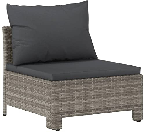 vidaXL Garten Mittelsofa mit Kissen Sofa Gartensofa Einzelsofa Gartenmöbel Rattanmöbel Sitzgruppe Lounge Terrasse Balkon Grau Poly Rattan