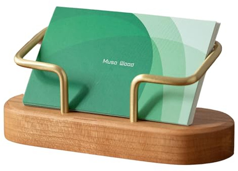 muso wood Business Card Holder for Desk, Wooden Creative Business Card Display for Desk, Wood Business Card Stand for Office, Tabletop (Cherry 1pack)
