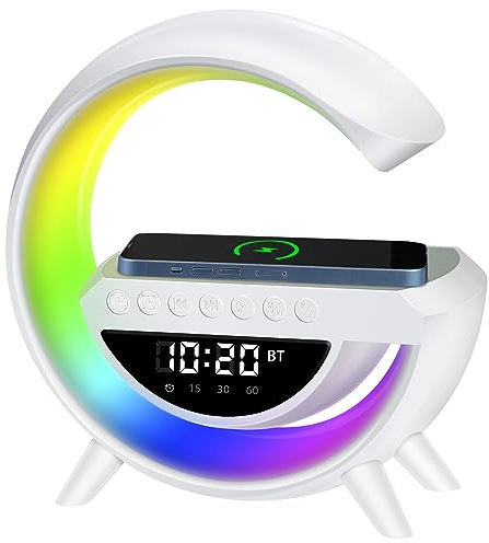 Majome LED Nachttischlampe Mit Ladefunktion Neue Intelligente lichtwecker Tischlampe Drahtlose Lautsprecher Mit Musiksynchronisierung Dimmbar Nachtlicht für Schlafzimmer-Wohndekoration