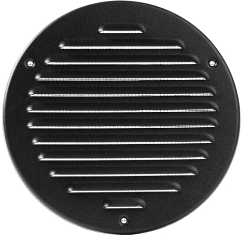 Vent Systems - Griglia di ventilazione rotonda in metallo nero da 15,2 cm (interno), registra deflettore di ventilazione, feritoia, rete integrata, HVAC, per bagno, casa, ufficio, cucina, 17,8 cm