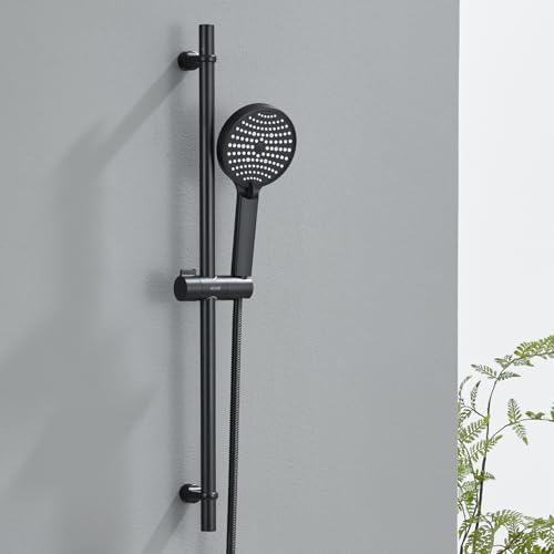 Ulytid Duschstange mit Brause Schwarz 70cm, Brausestangenset Schwarz, Edelstahl Bad Duschset mit Duschkopf mit Schlauch und Halterung, Duschstange mit Handbrause für Bad, Einstellbarer Montageabstand