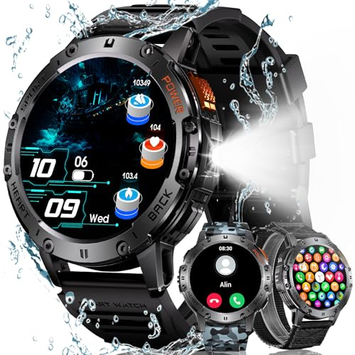 MEGALITH Smartwatch Herren Fitness Uhren: LED Taschenlampe Wasserdicht IP68 Sport Fitnessuhr - Tracker Schrittzähler Smart Watch Männer Kompatibel Android iOS