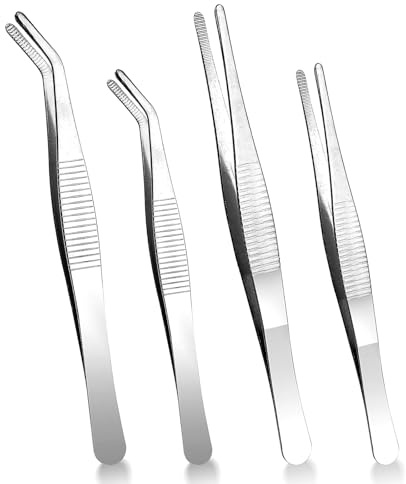 Callysonic 4 stycken pincettset, böjd pincett, rak pincett, 16 cm pincett lång, rostfritt stål splitterpincett, för elektronik, gör-det-själv-hantverk, vattenhusdjur, växtdrivanordningar reparation,