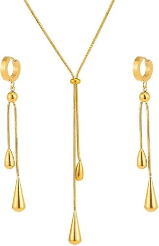 TTPSRY Parure Bijoux Femme Pendentif Goutte d'Eau Ensemble Collier Boucles d'Oreilles Accessoires de Mode Hypoallergéniques Convient pour Usage Quotidien (Or)