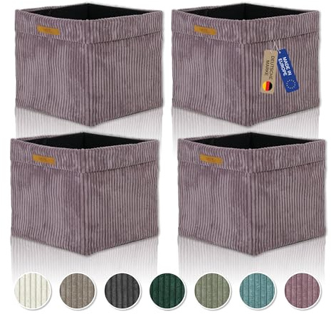 Lycce Kallax Boxen Cordstoff 4er Set | faltbare Aufbewahrungsboxen 33 x 33 x H31 cm mit abnehmbarem Cordbezug waschbar | Ordnungsboxen passend für Kallax Regal | altrosa