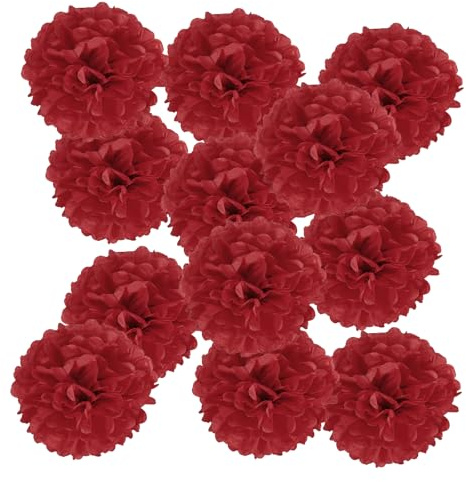 PATIKIL Pompones de Papel de 25cm, Kit de 12pcs Bolas de Flores de Papel para Decoración de Fiestas de Cumpleaños, Boda, Ducha Nupcial, Manualidades DIY, Decoración de Navidad, Rojo
