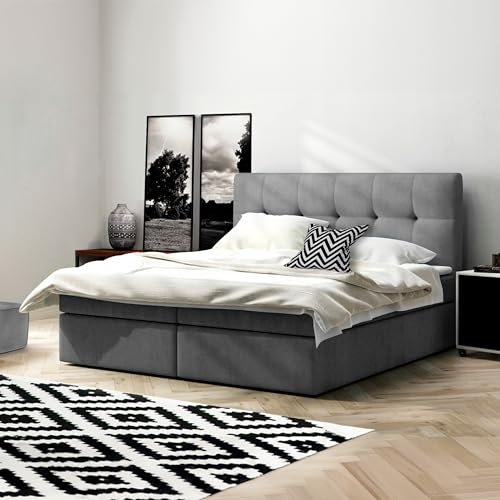 Imebel Boxspringbett 200x200 mit Bettkasten - Bett mit Matratze und 2 Bettkästen - Schlafzimmerbett mit Topper - Bequemes und Elegantes Doppelbett für das Schlafzimmer