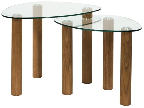 HOME DECO FACTORY, HD0555, Table Gigogne en Verre Trempé Clara - Design Élégant et Pratique, Gain de Place, Facile à Entretenir - Dimensions : 60x43x45 cm, Couleur Marron