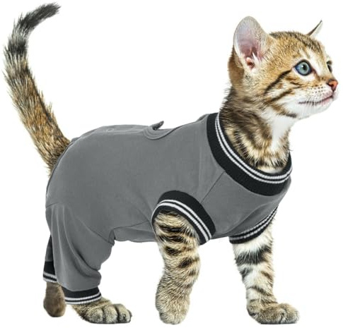 PUMYPOREITY Traje Recuperación para Gatos, Body Gato Post Cirugía Hembra Traje Recuperacion Quirurgica Gato Camisa de Recuperación Anti Lamiendo Gatos Protector Después de La Cirugía(Gris, S)