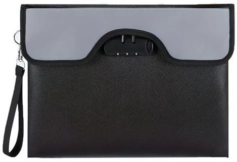 Sac Ignifuge Sac pour Documents avec Serrure, 35.5x25.4cm Sac d'argent imperméable, Coffre-Fort Sac de Rangement Ignifuge pour Documents Passeport Fichier bancaire Argent Objets de Valeur, Noir