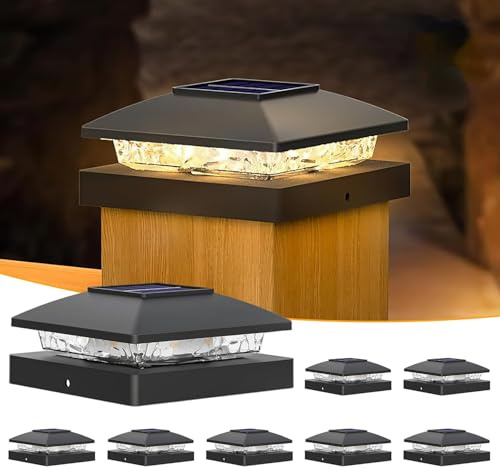 Gresonic Lámpara de poste solar, tapa de poste solar, blanco cálido, 2 temperaturas de color, IP65, resistente al agua, para postes de vallas, plataformas (blanco cálido, 8 unidades)