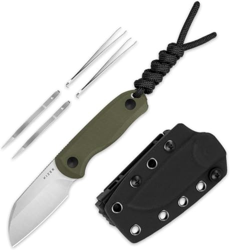 Kizer Drop Bear Kniv med Fast Blad, 6,5 cm AEB-L Satinblad EDC Campingkniv med G10-handtag och Dolda Verktyg, Utomhuskniv med Fullt Tang för Jakt och Överlevnad med Justerbar Kydex-slida 1093A1