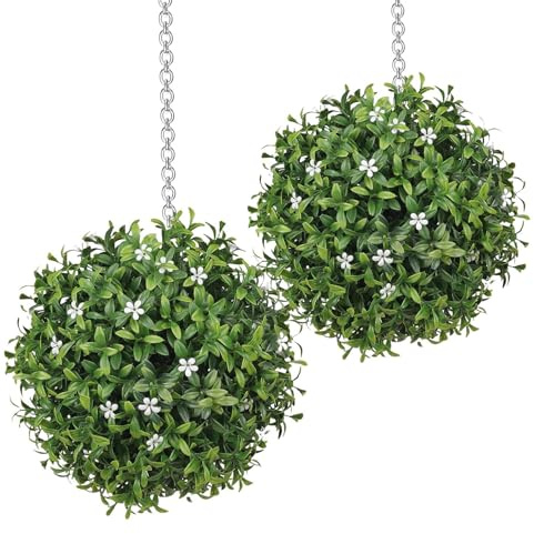 Generico Palle Topiarie Fiori Artificiali - Piante Sfere Bosso Finto,2 Decorazioni Appendiabili UV Resistenti Per Giardino Terrazza Portico Esterno
