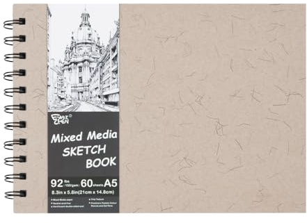 5.8x8.3in Sketch Book, 60Sheets Spiral Bound Notebooks, Natural White 92lbs/150gsm Acid-Free Drawing Paper for Painting,Sketching, Professional Sketch Pad for Artists, Beginners. NW-Beige