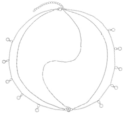 Chaîne de Tête Bohème à Paillettes, Chaîne de Tête Femme à Double Rang, Bijou de Front Femme avec Pendentifs Cristal, Collier de Tête Strass, Accessoires de Mode pour Mariage, Fête, Soirée (Argent)