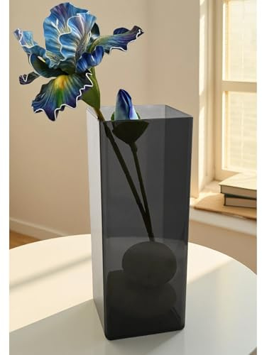 Modern Simplicity, Shatterproof Flower Vase, Plastic Vases for Flowers | Glass like vase, fresh artificial flowers hydroponic plants living room, perfect for home with children or pets, Black 25cm
