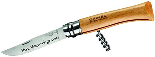 OPINEL-Messer, Größe 10, Buchenholz, mit Korkenzieher (mit Namensgravur, One Size)