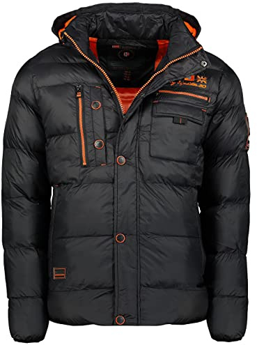 Geographical Norway Homme Veste Matelassée Veste D'Hiver – avec Doublure Chaud Anorak - Veste D'Extérieur pour la Hiver / Automne dans Bundle avec UD Beanie - Noir, 3XL