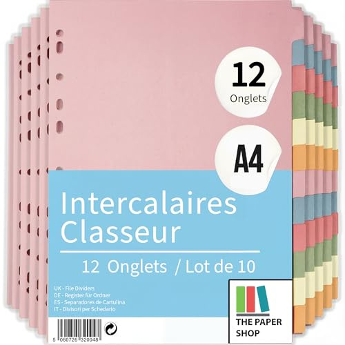 File Dividers A4, 12 Part Folder Dividers for Ring Binders & Lever Arch Files (10 Pack) | Jan-Dec Monthly Dividers | Writeable Coloured Tabs | The Paper Shop