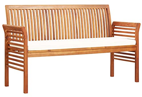 vidaXL Banco Jardín 3 Plazas con Cojín Mobiliario Cómodo Robusto Resistente Funcional Práctico Diseño Moderno Elegante 150cm Madera Maciza Acacia