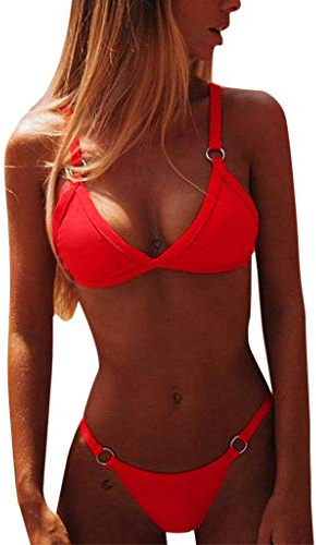 CheChury Sexig bikiniset för kvinnor, strandbadmode, baddräkter, baddräkt, high cut bralette, bikiniset med strandkläder, kvinnor, tvådelade badkläder bikinibyxor, apelsin, 40-42
