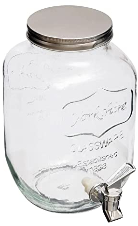 TIENDA EURASIA - Dispensador de Bebibdas con Grifo | Tarro de Cristal Transparente | Capacidad para 4 Litros | 21 x 14,8 x 25,5 cm