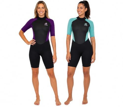 Shorty Womens Wetsuit 3mm Neoprene Ladies Swim suit, back zip, perfect for Scuba Diving, snorkelling Summer wild swimming stand up paddleboarding (UK18, Mulberry)