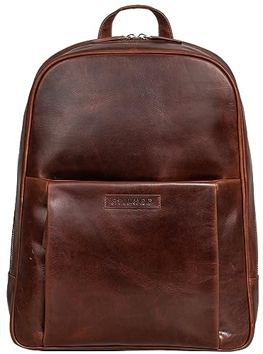 STILORD 'Etienne' Laptop Rucksack 15,6 Zoll Echtleder Damen und Herren - Notebook-Rucksack für Business, Schule und Uni - Stylischer Alltagsrucksack mit vielen Fächern, Farbe:sonora - cognac