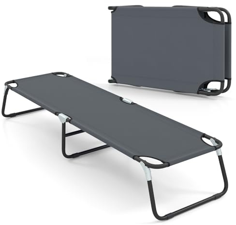 COSTWAY Folding Camping Bed, Outdoor Heavy Duty Sleeping Cot with Non-slip Feet, Portable Single Fold up Military Lounger Bed for Travel Patio Beach Hiking Office, 191 x 56 x 31cm (Grey)