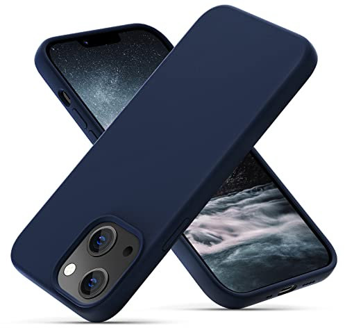 OIIAEE Liquid Silicone Case Designed for iPhone 13 Mini Case, Ultra Slim Shockproof Protective Phone Case Cover with Soft Anti-Scratch Microfiber Lining, 5.4 inch, Navy Blue