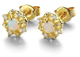 KnSam 14 Karat Gold 585 Ohrringe Echt Schmuck, Stern Ohrstecker mit Opal - Bunt & Rund, 14K Gold Ohrringe Weihnachten Zirkonia für Damen, Gold
