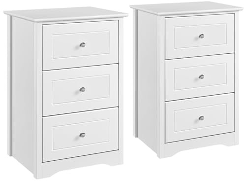 Yaheetech Mesillas de Noche con Tres Cajones 48 x 40 x 73,5 cm Mesitas de Noche Alto Organizador de Almacenamiento Blanco 2 pcs