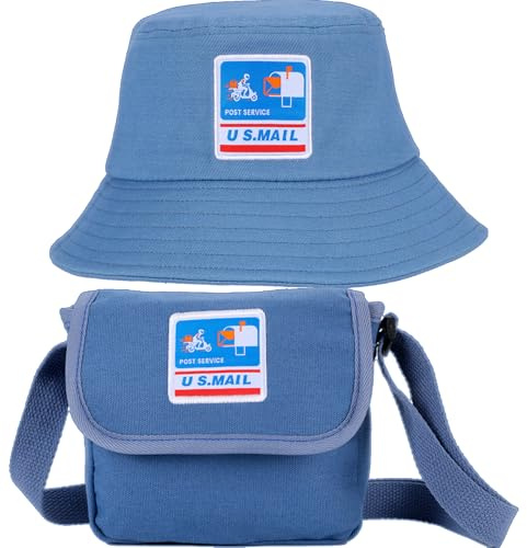 CINKCO Mailman Costume Bucket Hat+Postman Bag (2 in 1) Postman Dress Up for Kids
