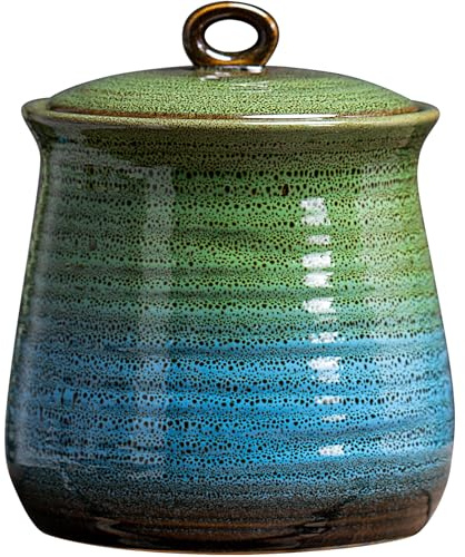 40 OZ Cookie Jar,Dog Treat Jar, Kitchen Canisters for Countertop for Food Storage Coffee, Tea,Flour, Beans, Spices, Nuts and More Ceramic Jar with Lid. (Green and Blue)