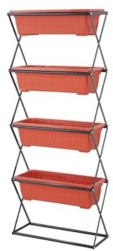 Top Home Solutions® Vertical Planter –Raised Garden Beds With 4 Removable Raised Planter Trays, Foldable Structure, Outdoor Indoor Planter Stand For Flowers, Vegetables and Herbs (Orange)