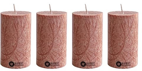 Kunstindustrien® Set di 4 candele a pilastro, realizzate a mano in Europa, vegana, 100% cera d'oliva Upcycled, candele a lunga durata 27 ore, candele d'altare non profumate (4 pezzi, Ø 6 cm x altezza